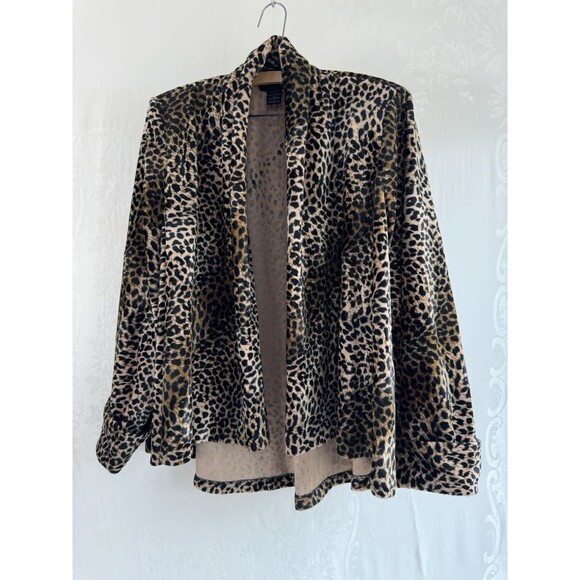 Leopard Animal Print Cardigan Connected Apparel Soft Vintage Shoulder Pads - Picture 1 of 7